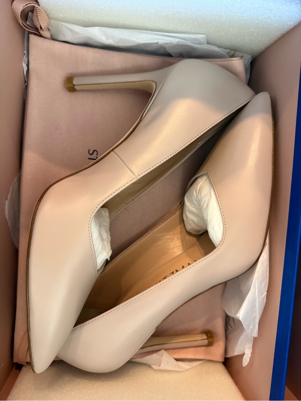 NEW Stuart Weitzman Blush Leather Pointed-Toe Stiletto Pumps